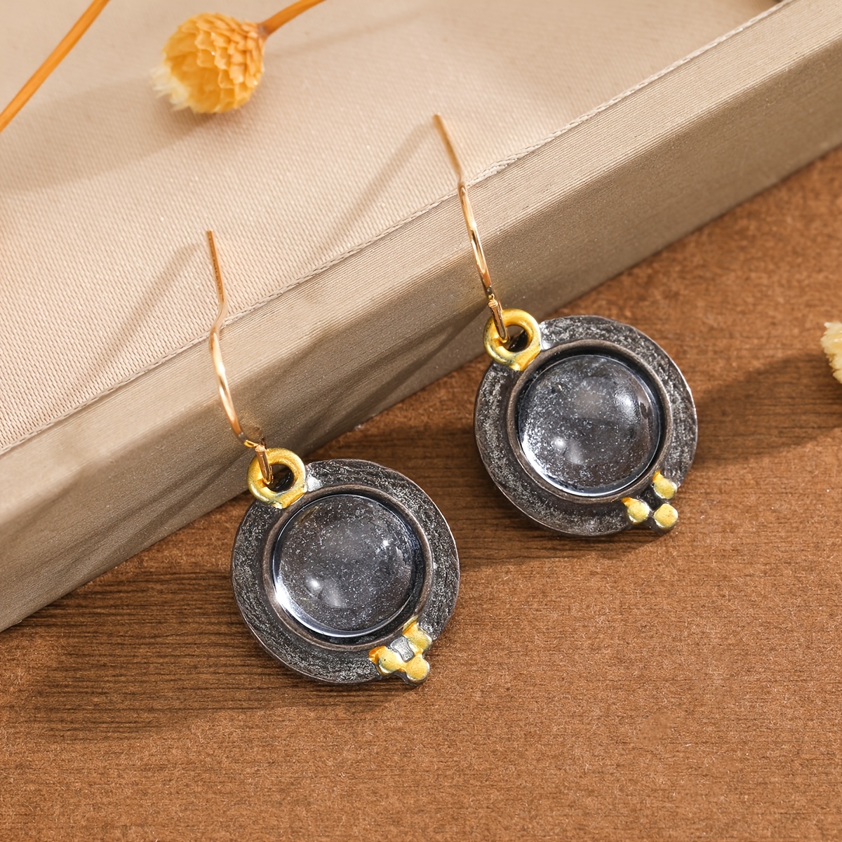Women's Creative Round Pendant Earrings with White Center Stone